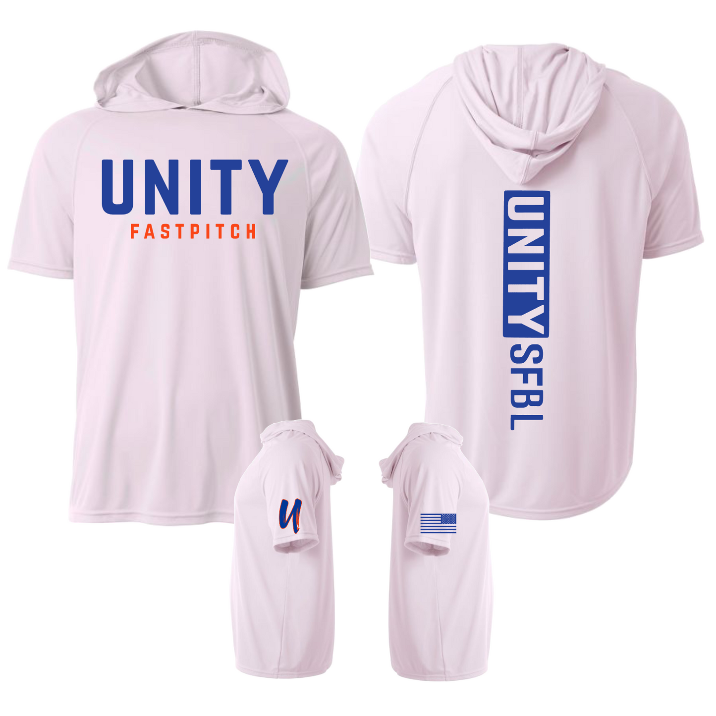 White Short Sleeve Unity Fastpitch Hoodie Tee – Unity Fastpitch Softball Spirit Wear | Team Hoodie Shirt