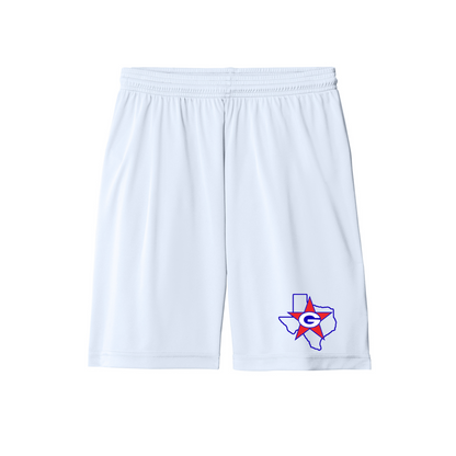 White shorts with a logo on a white background