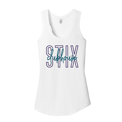 Stix Clubhouse Tank Top, Women's Navy Tank, White Stix Softball Tank Top, District Racerback Tank