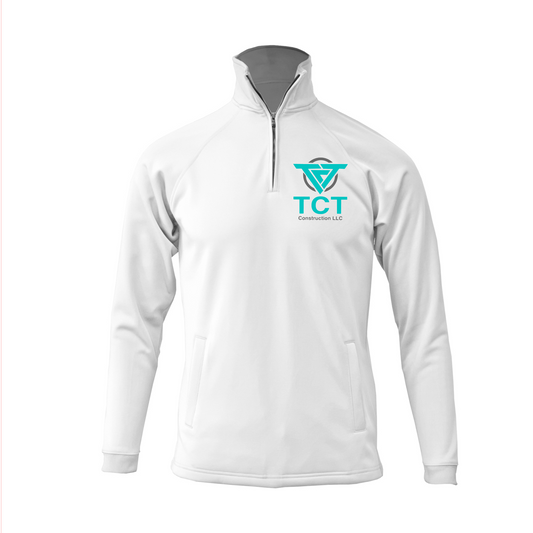 White TCT Construction Performance Quarter Zip, Long Sleeve TCT Shirt, TCT Construction Apparel