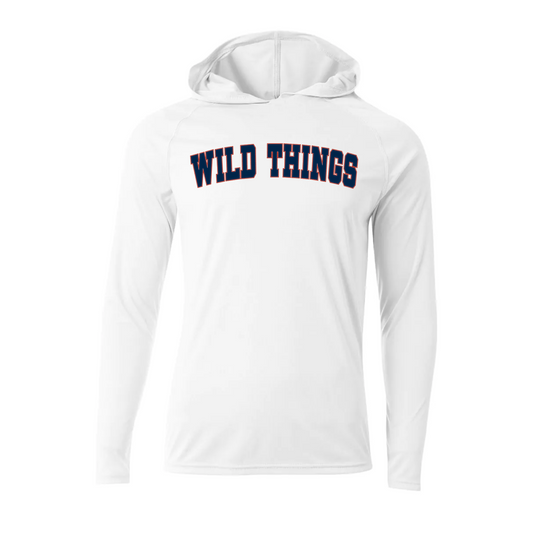 White hoodie with 'WILD THINGS' text on a white background