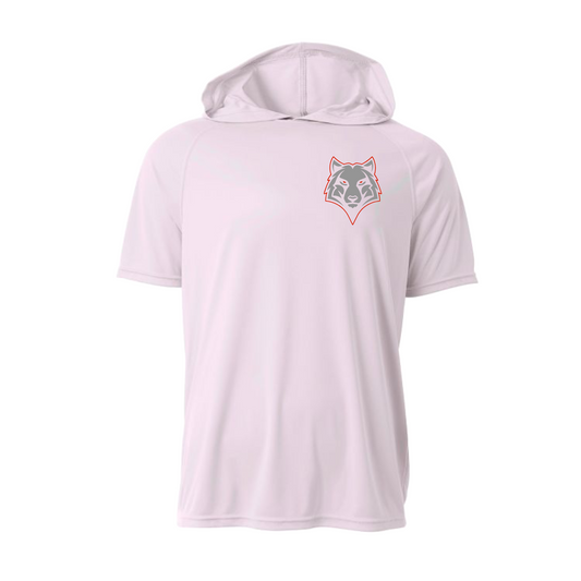 White Hooded Wolves Shirt, Short Sleeve Hooded Tee, Wolves Baseball Spiritwear