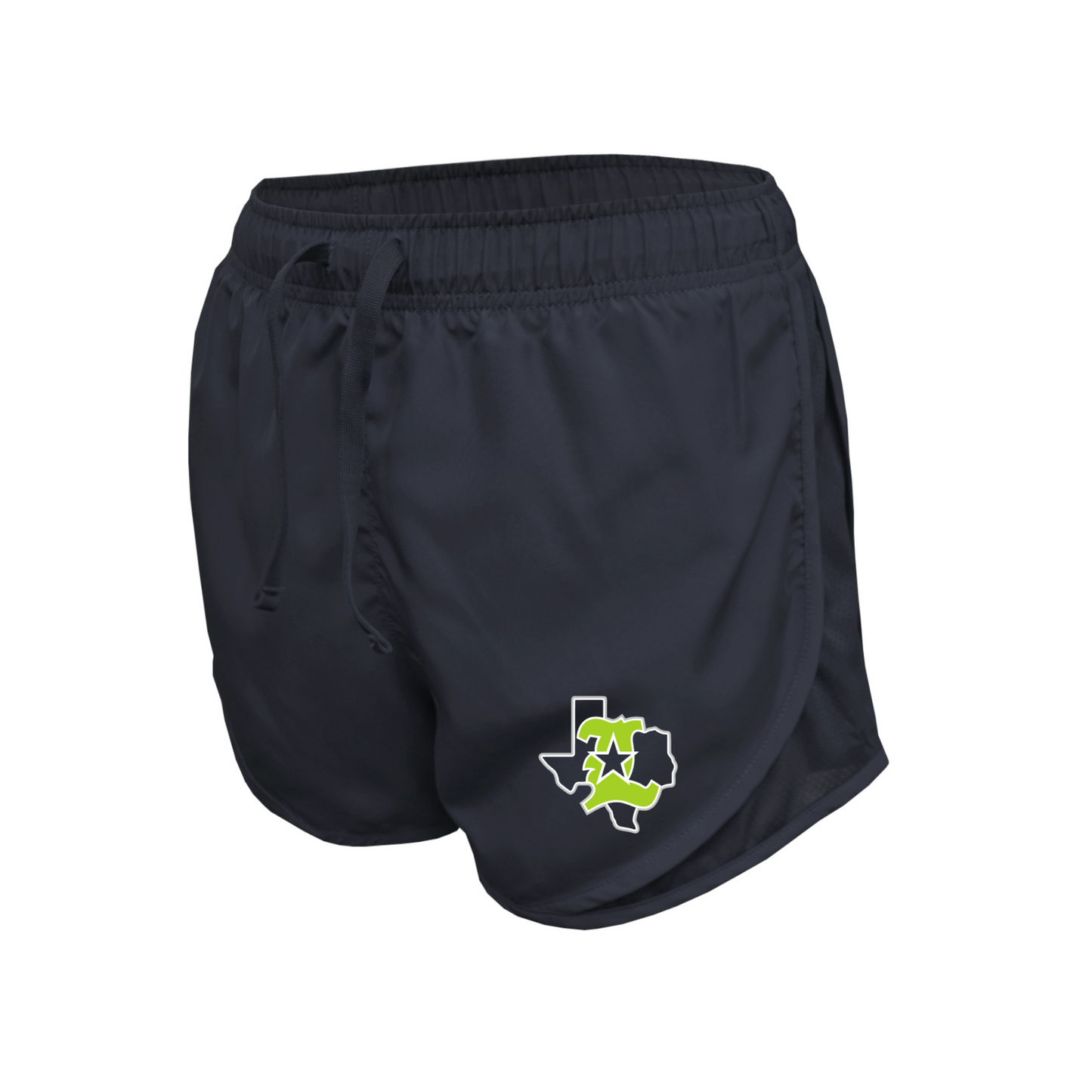 Black shorts with a logo on a white background