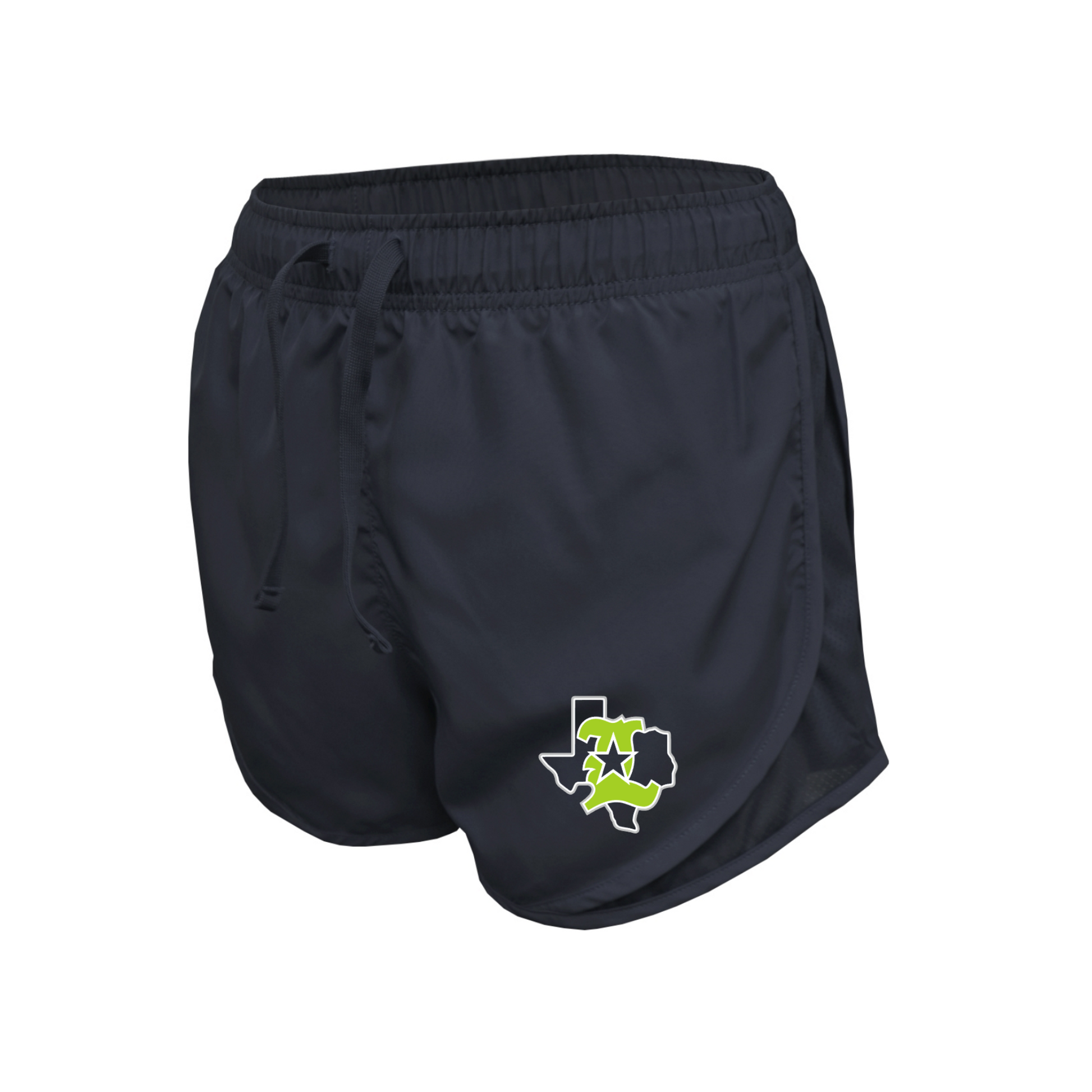 Black shorts with a logo on a white background
