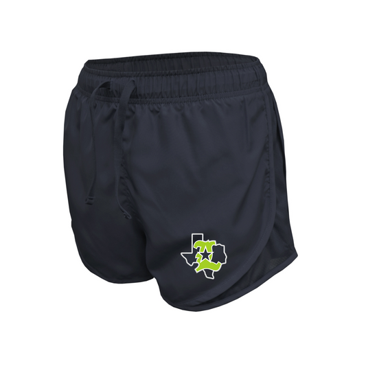 Black shorts with a logo on a white background