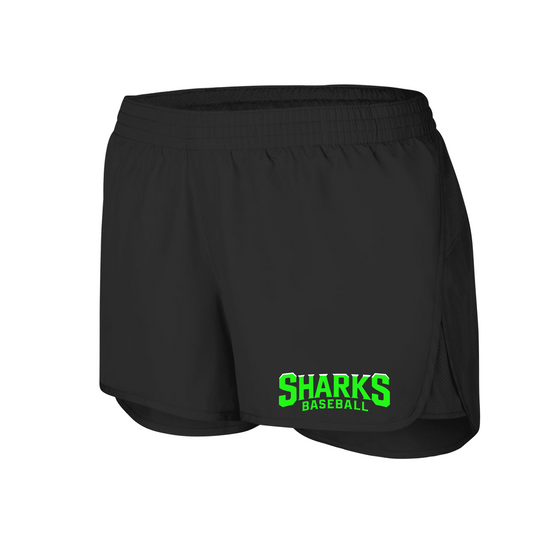 Womens Black Running Shorts, Sharks Baseball Baseball Shorts, Sharks Baseball Logo'd Shorts