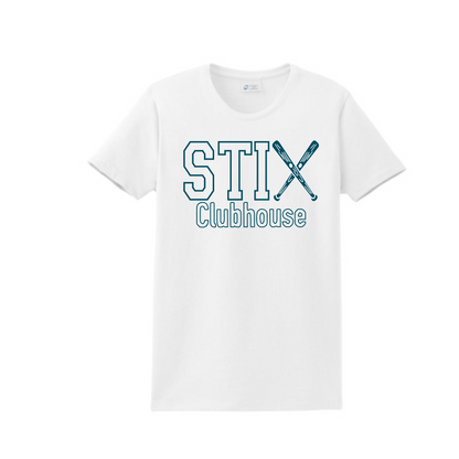 Teal Iced Out STIX Clubhouse Softball Tee, White STIX Softball Tshirt, STIX Softball Long Sleeve