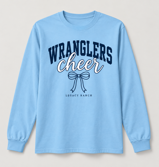 Wranglers Cheer Bow Long Sleeve Tee - Light Blue front product mockup