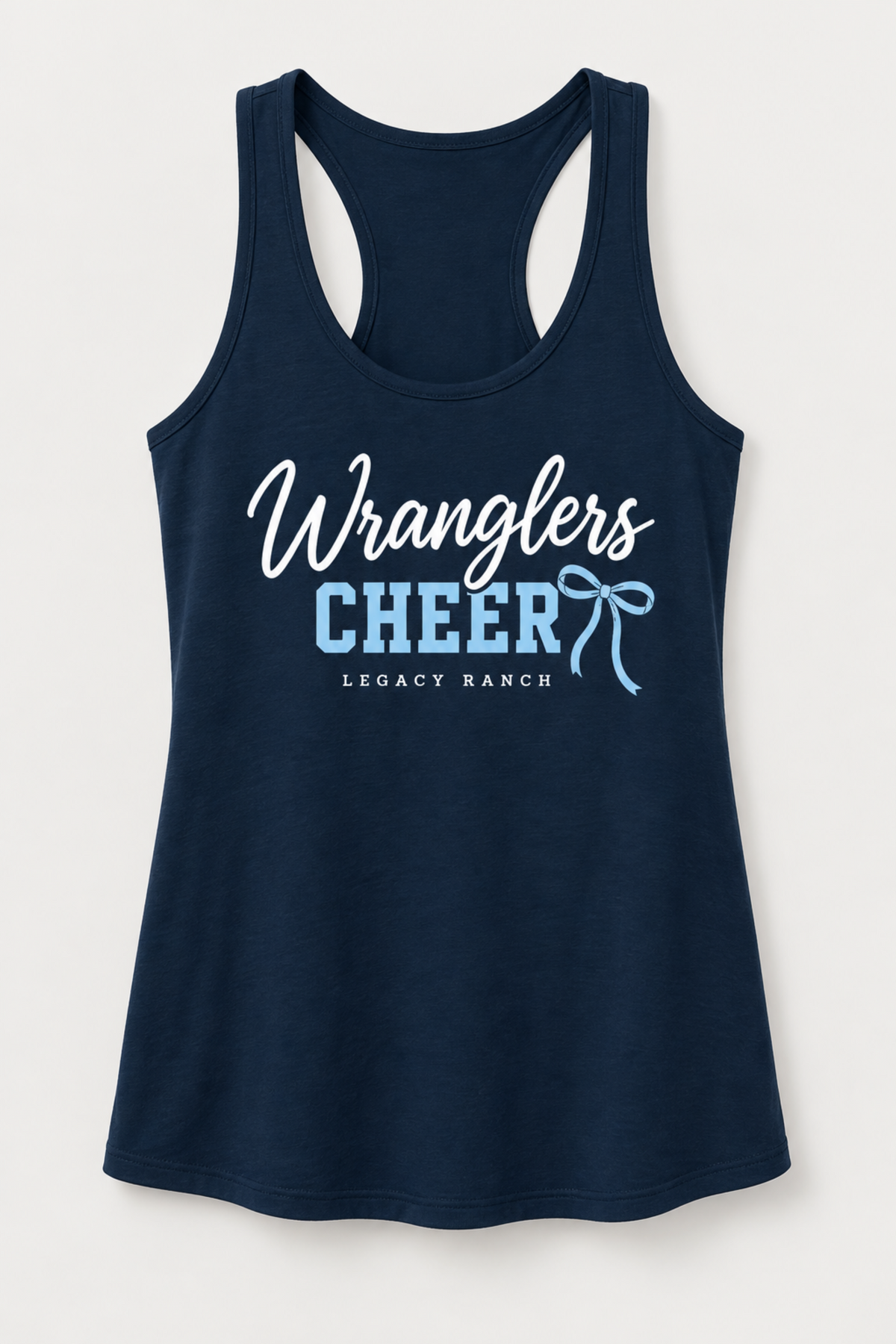 Wranglers Cheer Script Racerback Tank - Navy front product mockup