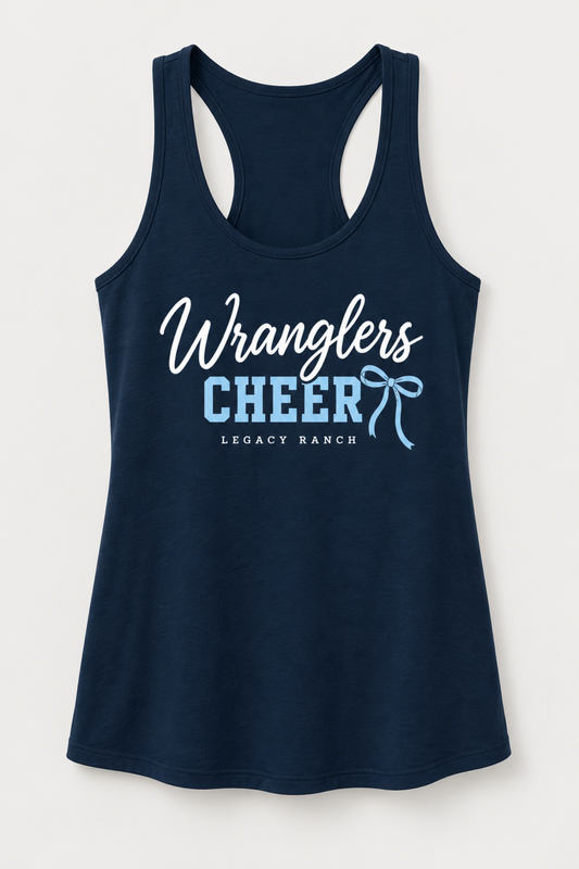 Wranglers Cheer Script Racerback Tank - Navy front product mockup