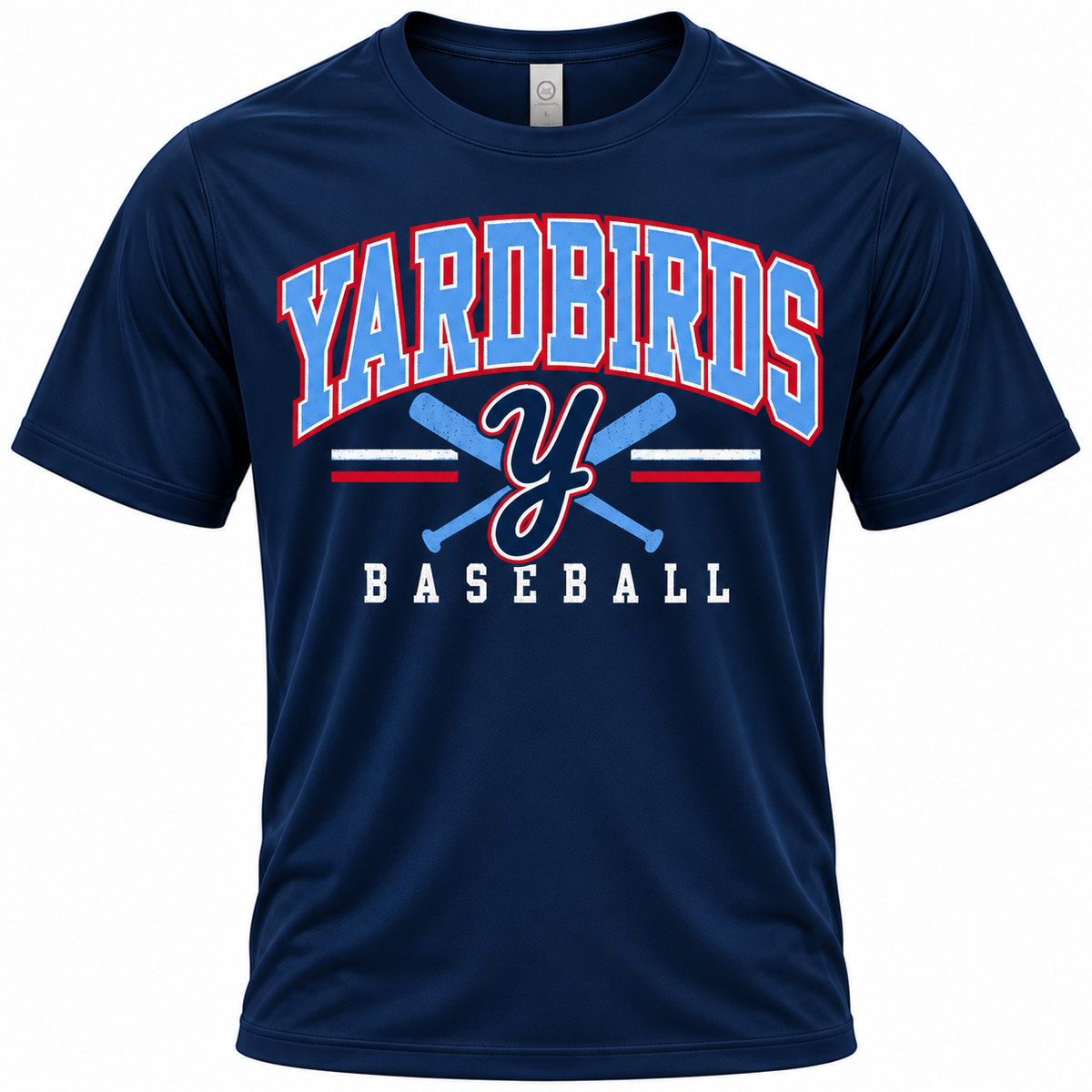 Yardbirds collegiate baseball tee front view