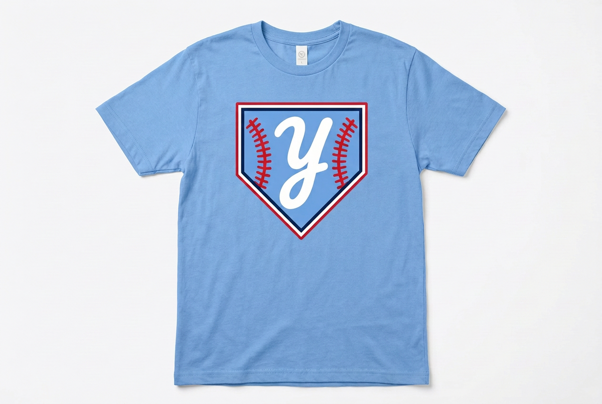Columbia blue Yardbirds home plate baseball tee front view