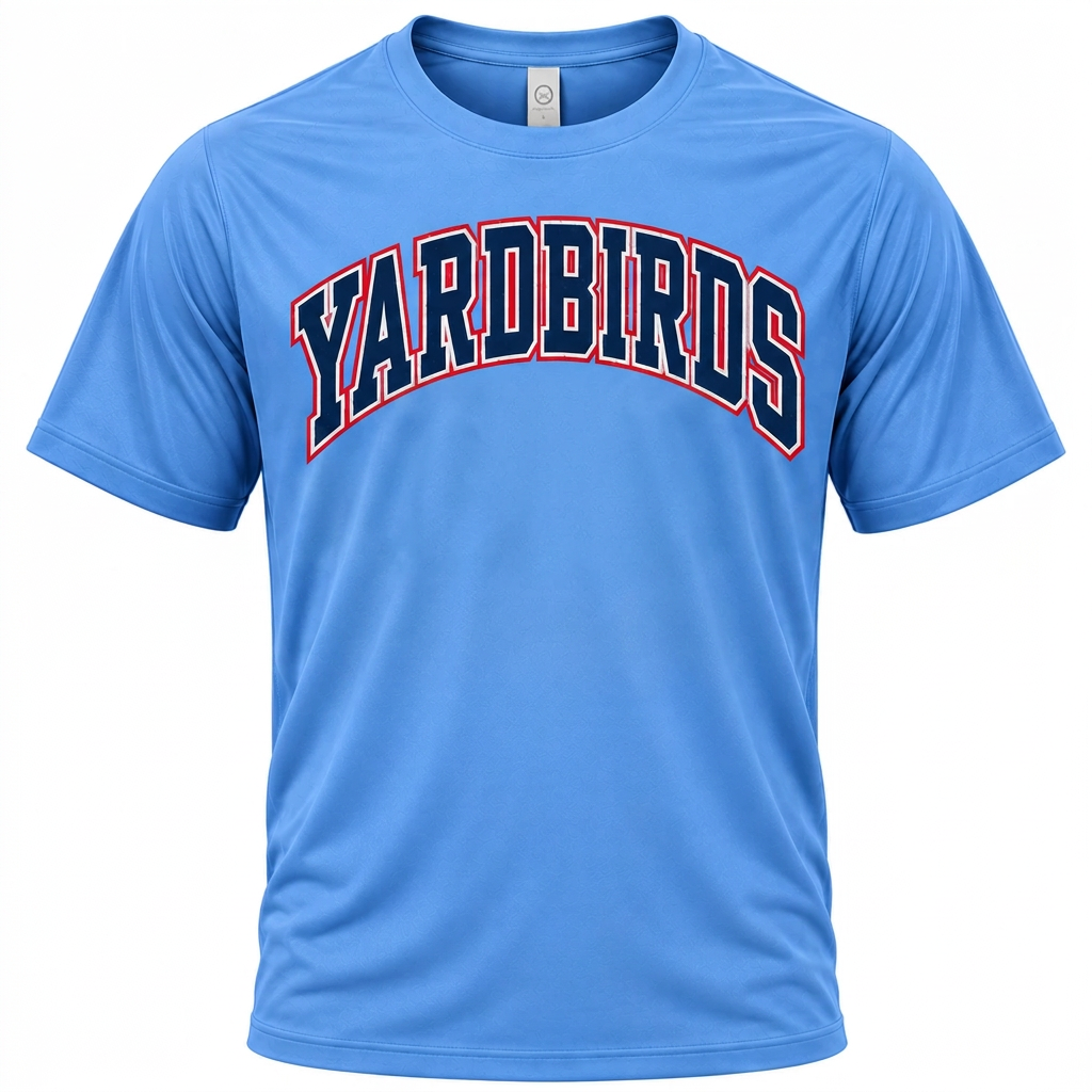 Columbia blue Yardbirds vintage baseball T-shirt front view
