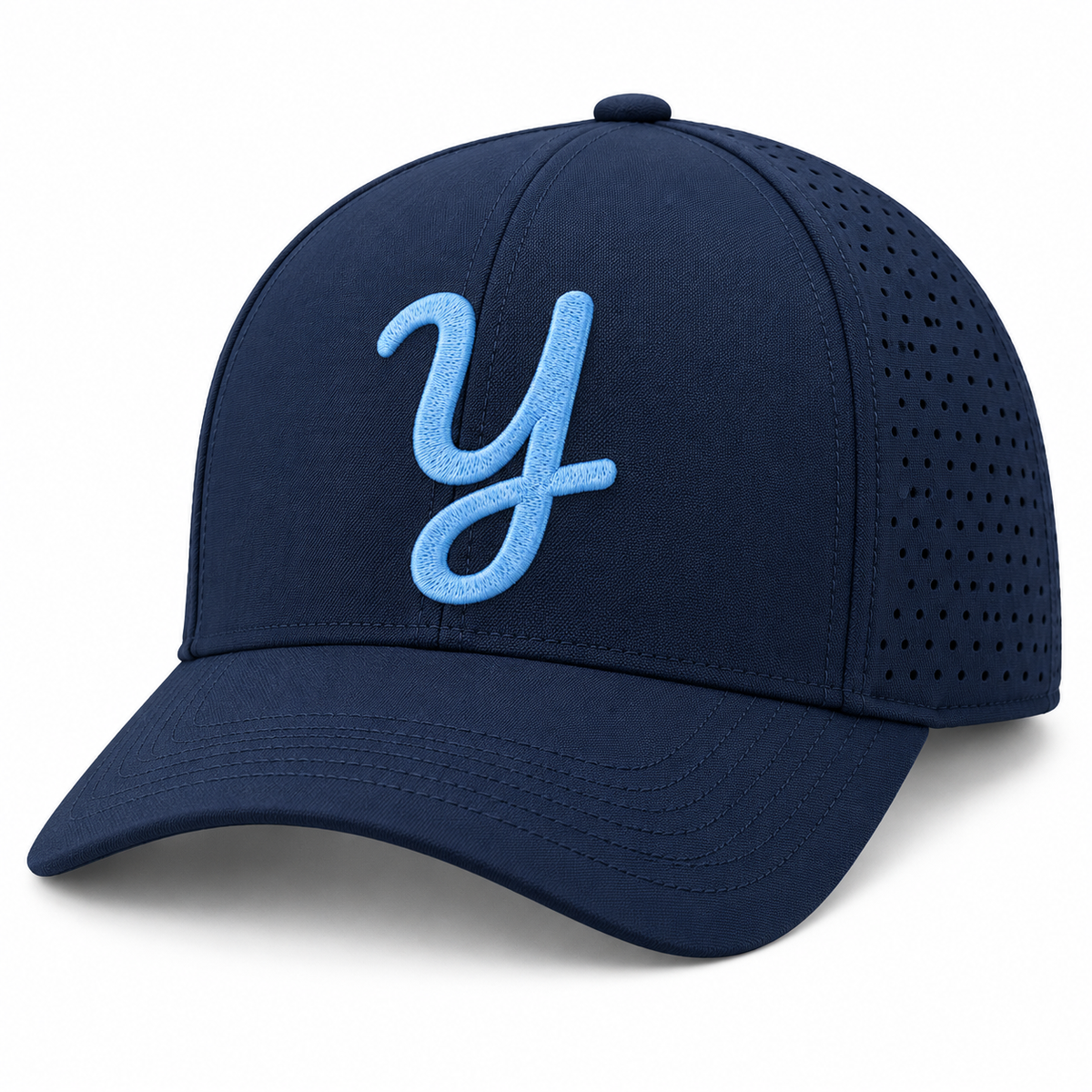 Navy perforated performance-style cap with Columbia blue embroidered Yardbirds Y