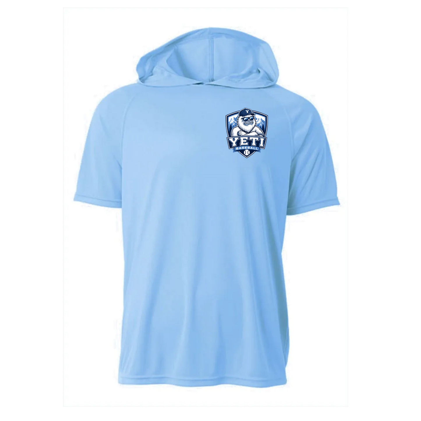 Light blue hoodie with YETI logo on a white background