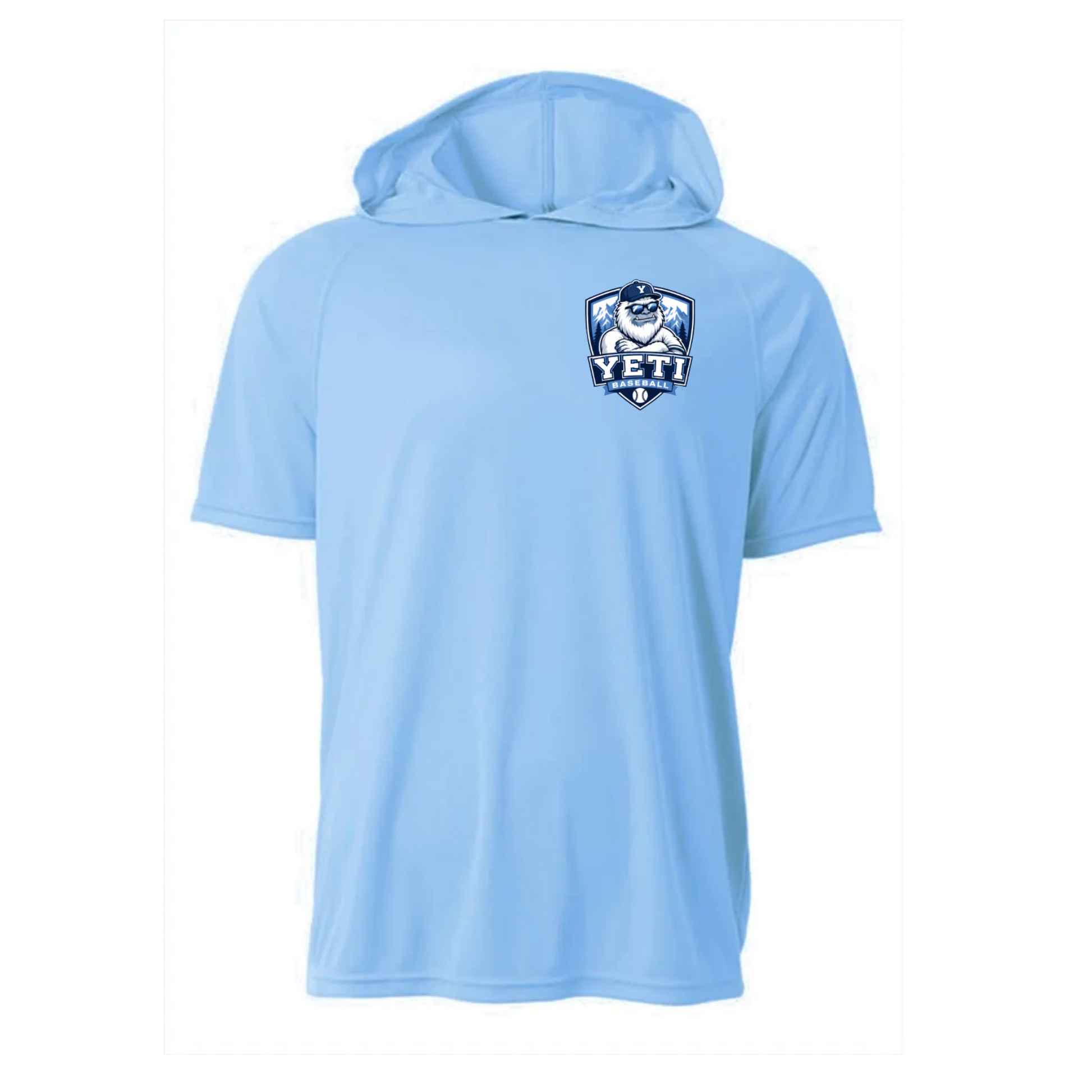 Light blue hoodie with YETI logo on a white background