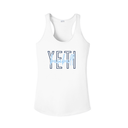 White tank top with 'YETI baseball' text on a white background