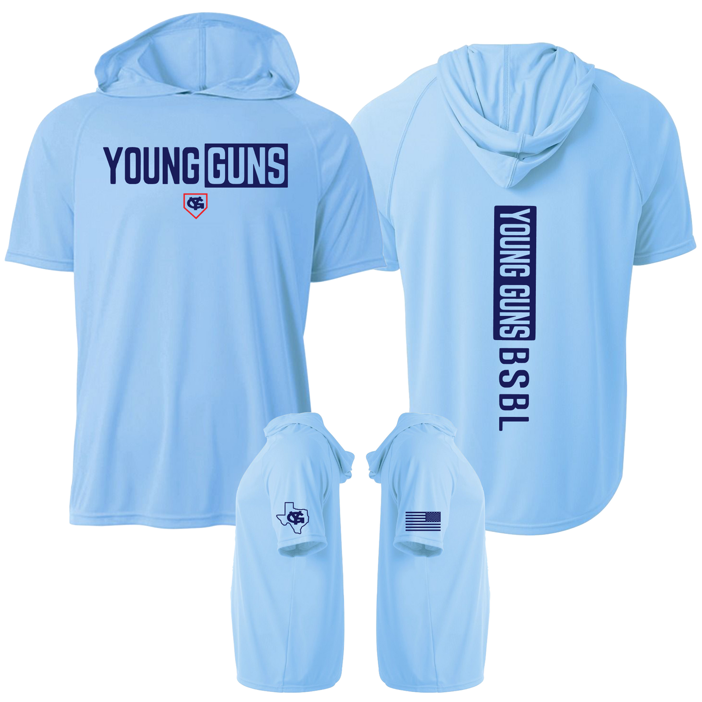 Short Sleeve Young Guns BSBL Hoodie Tee, Young Guns Baseball Spirit Wear, Young Guns Shirt