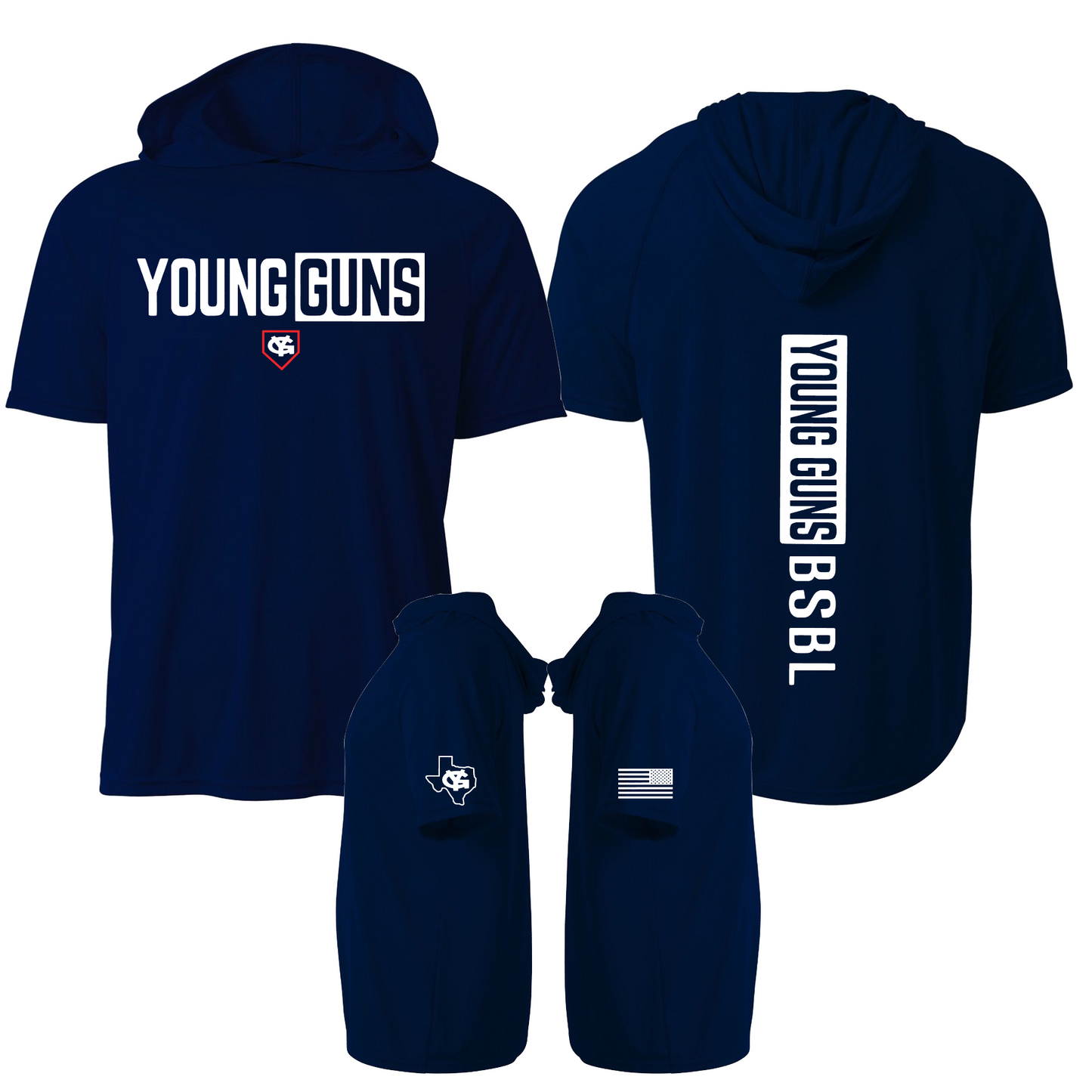 Short Sleeve Young Guns BSBL Hoodie Tee, Young Guns Baseball Spirit Wear, Young Guns Shirt