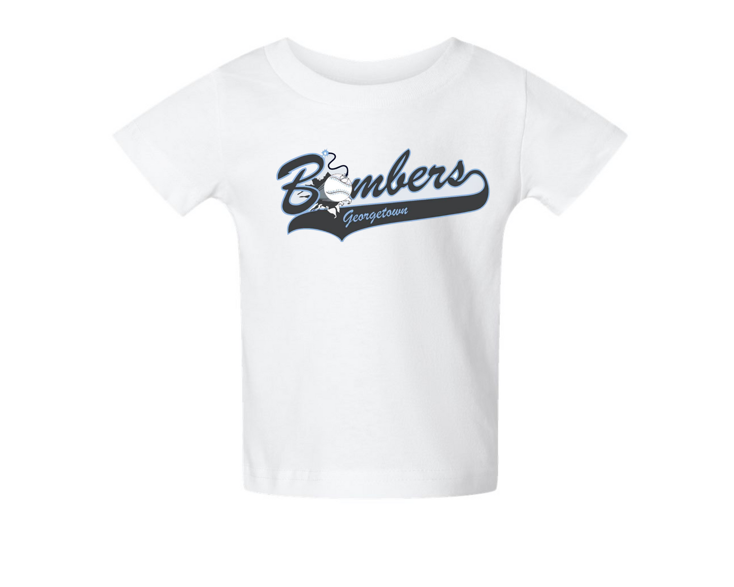 White Classic Bombers Logo Shirt, Georgetown Bombers Logo Tee